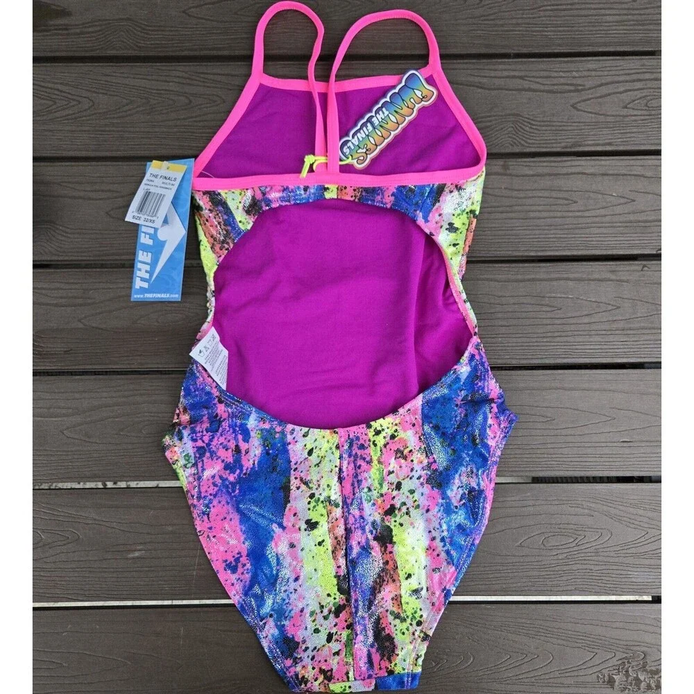 TYR The Finals Womens Nebula Foil Wingback One Piece Swimsuit Colorful 36 New